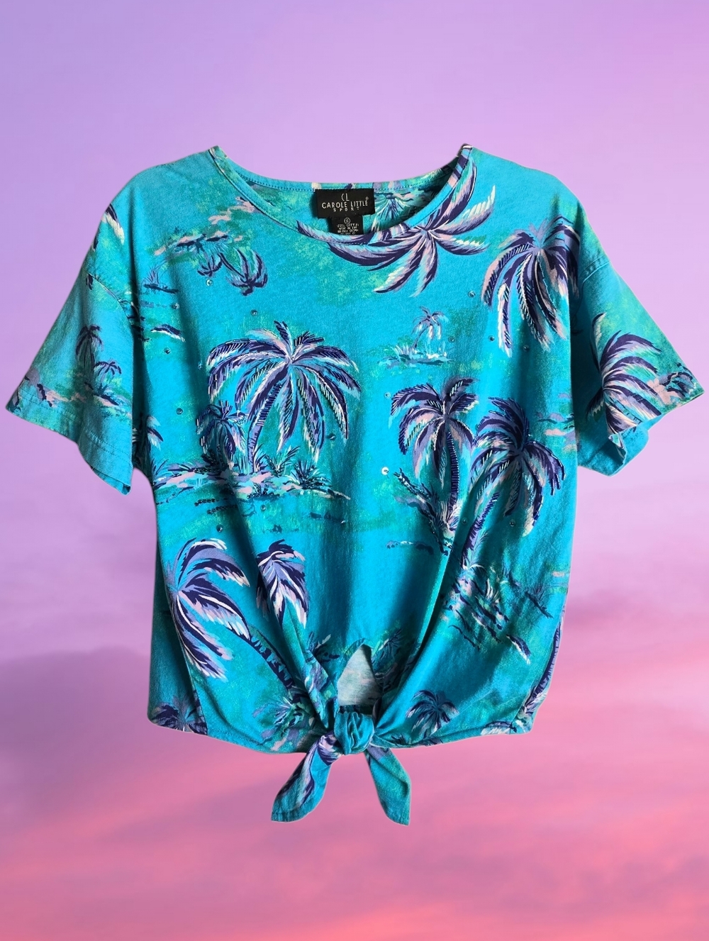 🌴Sequin Palm Tree Tie Knot Cutout Top🌴